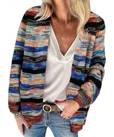 Women’s Rainbow Cardigan Sweater Long Sleeve Multicolor Striped Sweater Open Front Knitwear Coat Y2K Streetwear B $18.87 Swea...