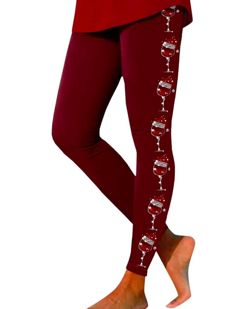 Christmas Leggings for Women 2023, Women's Christmas Leggings Tights Gradient Red Wine Glass Graphic Print Yoga Pants Z2-wine...