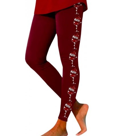 Christmas Leggings for Women 2023, Women's Christmas Leggings Tights Gradient Red Wine Glass Graphic Print Yoga Pants Z2-wine...