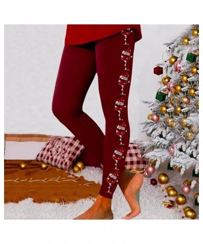 Christmas Leggings for Women 2023, Women's Christmas Leggings Tights Gradient Red Wine Glass Graphic Print Yoga Pants Z2-wine...