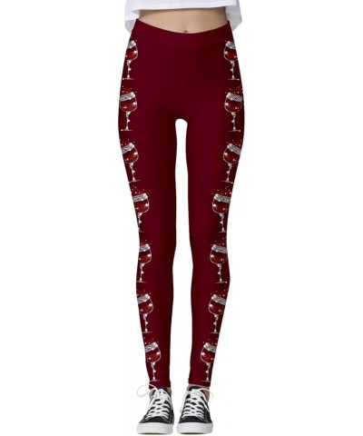 Christmas Leggings for Women 2023, Women's Christmas Leggings Tights Gradient Red Wine Glass Graphic Print Yoga Pants Z2-wine...