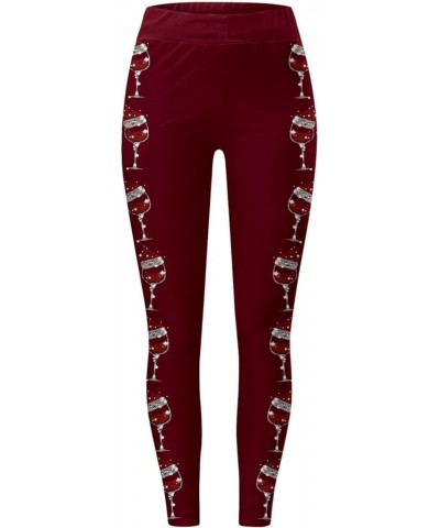 Christmas Leggings for Women 2023, Women's Christmas Leggings Tights Gradient Red Wine Glass Graphic Print Yoga Pants Z2-wine...