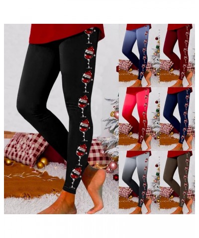 Christmas Leggings for Women 2023, Women's Christmas Leggings Tights Gradient Red Wine Glass Graphic Print Yoga Pants Z2-wine...