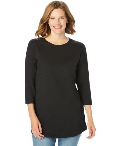 Women's Plus Size Perfect Three-Quarter Sleeve Crewneck Tee Black $11.48 T-Shirts