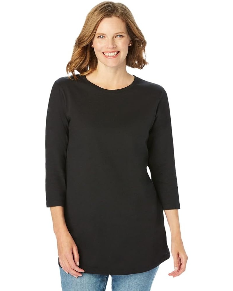 Women's Plus Size Perfect Three-Quarter Sleeve Crewneck Tee Black $11.48 T-Shirts