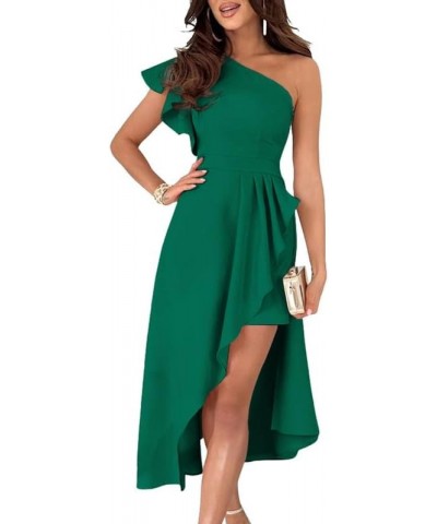 Womens One Shoulder Sleeveless Empire Waist Ruffle Asymmetrical High Low Bodycon Formal Wedding Guest Midi Dresses Green $26....