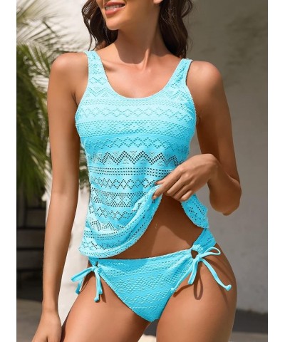 Tankini Bathing Suits for Women Two Piece V Neck Cutout Swimsuits Criss Cross Tie Back Swimwear Briefs 001blue $15.40 Swimsuits