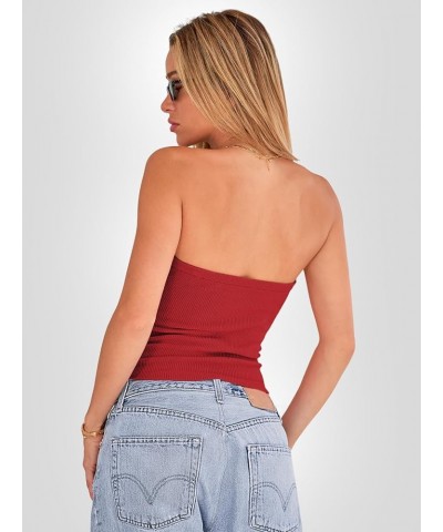 Womens Tube Tops Going Out Cut Out Twist Knot Front Bandeau Ribbed Knit Y2K Strapless Tank Bustier Corset Tops Red $9.40 Tanks