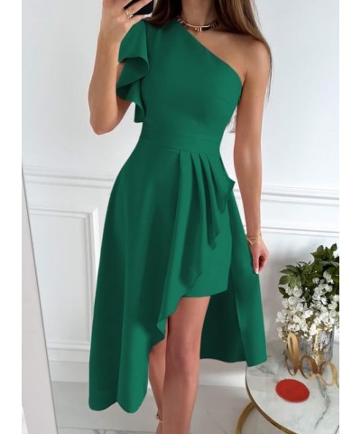 Womens One Shoulder Sleeveless Empire Waist Ruffle Asymmetrical High Low Bodycon Formal Wedding Guest Midi Dresses Green $26....