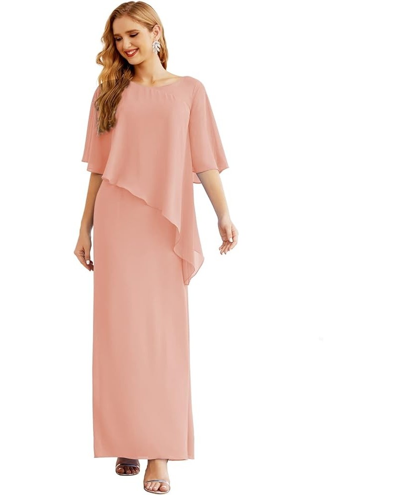 Chiffon Long Plus Size Mother of The Bride Dresses Formal Prom Gown Ruffle Cape Cinnamon Pink $46.06 Dresses