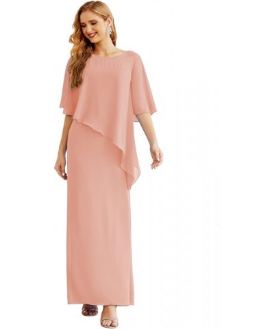 Chiffon Long Plus Size Mother of The Bride Dresses Formal Prom Gown Ruffle Cape Cinnamon Pink $46.06 Dresses