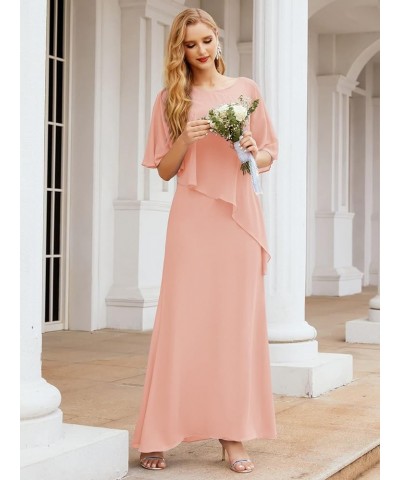 Chiffon Long Plus Size Mother of The Bride Dresses Formal Prom Gown Ruffle Cape Cinnamon Pink $46.06 Dresses