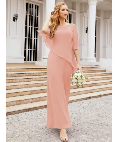 Chiffon Long Plus Size Mother of The Bride Dresses Formal Prom Gown Ruffle Cape Cinnamon Pink $46.06 Dresses