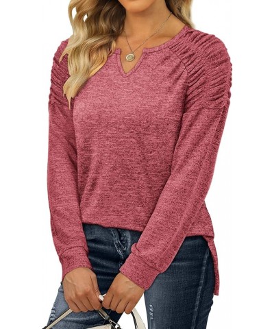 Women's Long Sleeve Tunic Tops for Leggings Crewneck Shirts Solid Color 02c-brick Red $8.24 Tops