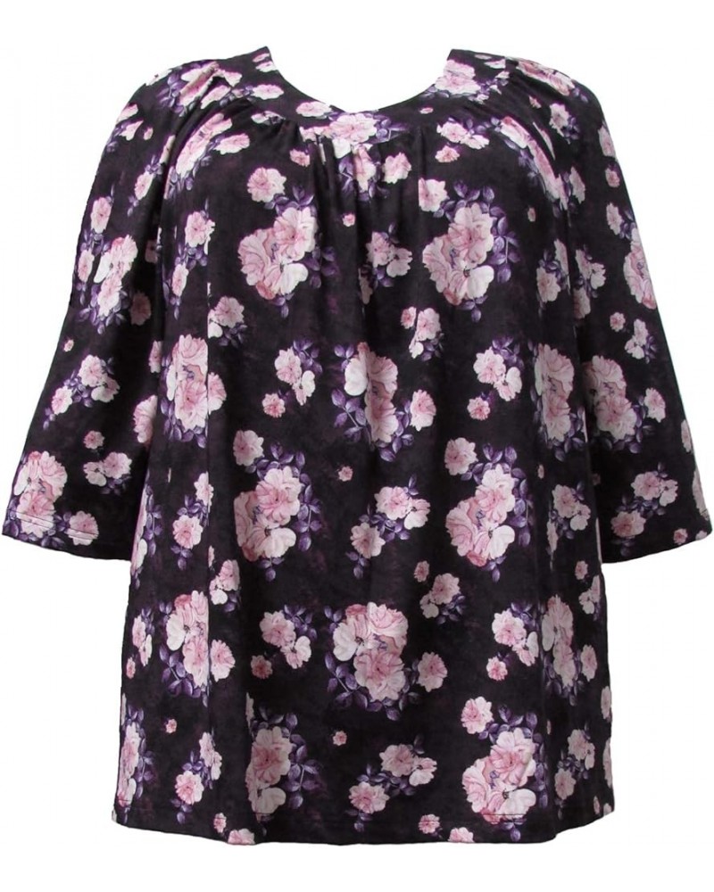 Women's Plus Size 3/4 Sleeve V-Neck Pullover Top Purple Blossom $24.50 Blouses