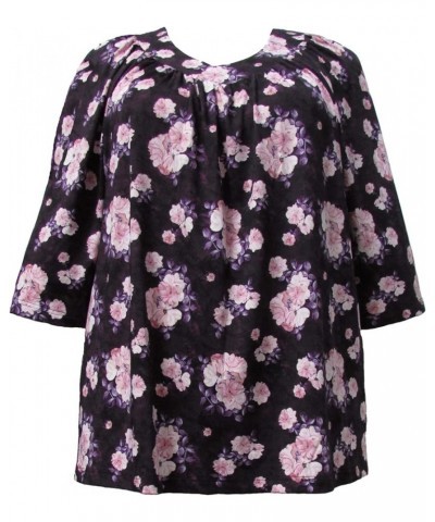 Women's Plus Size 3/4 Sleeve V-Neck Pullover Top Purple Blossom $24.50 Blouses