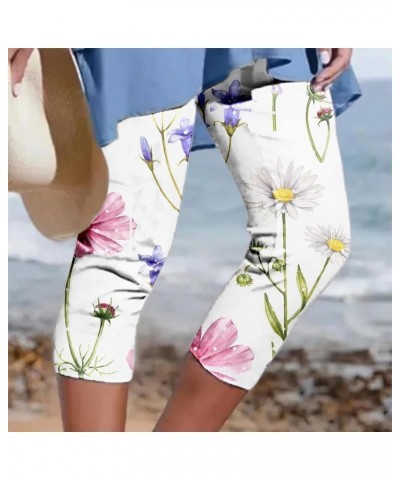 Womens Capri Pants for Summer Beach Vacation Flower Print Leggings High Waist Work Out Seamless Cropped Joggers 04 White $6.4...