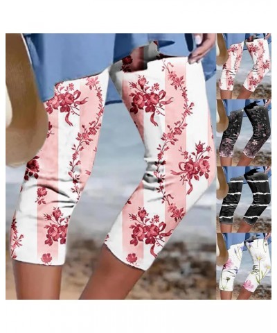 Womens Capri Pants for Summer Beach Vacation Flower Print Leggings High Waist Work Out Seamless Cropped Joggers 04 White $6.4...