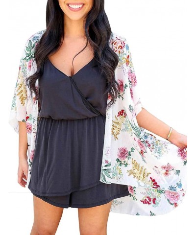 Women's Summer Beach Boho Chiffon Kimono Cardigans Sheer Open Front Cover Ups Tops D Off-white $9.99 Swimsuits