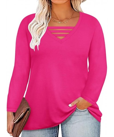 Plus Size Tops for Women Long Sleeve Button Down Shirts Color Block Tunics Fall Winter Tee (XL-5XL) 3692-hot Pink $12.99 Tops