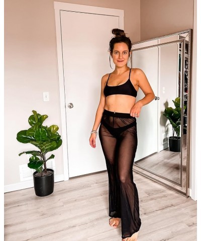 Women's Cover Up Pants Crochet Hollow Out Mesh Pants High Waist Swimsuit Beach Bikini Coverup Pants Black Mesh $12.71 Swimsuits