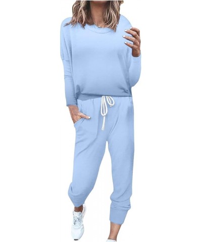 2 Piece Outfit for Women 2023 Casual Trendy Women Lounge Matching Sets Outfit Long Pant Set Sweatsuits Tracksuits A4-light Bl...