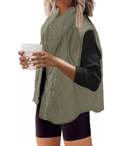 Womens Lightweight Quilted Puffer Vest Button Clousure Stand Collar Sleeveless Padded Gilet with Pockets Bean Green $19.75 Vests