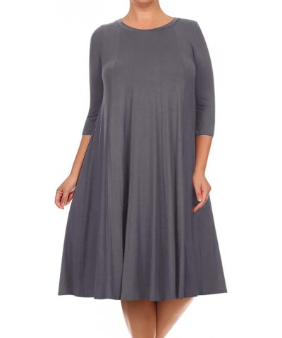 Women's Plus Size Casual 3/4 Sleeves Basic A-Line Pleated Solid Midi Dress Mdr00878 Charcoal $15.57 Dresses