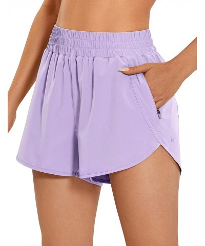 Women's High Waisted Running Shorts Mesh Liner - 3'' Dolphin Quick Dry Athletic Gym Track Workout Shorts Zip Pocket Lilac $18...