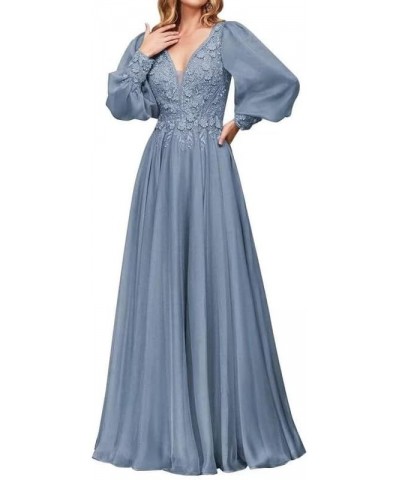 Mother of The Bride Dresses Lace Appliques V-Neck Wedding Guest Dress Chiffon Long Sleeve Formal Evening Dresses Long Dusty B...