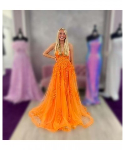 Tulle Lace Appliques Prom Dresses Long Ball Gown for Women Strapless Backless Evening Party Dress Bright Orange $36.90 Dresses