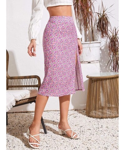 Women's Boho Floral High Waist Split A Line Midi Skirt Purple Ditsy Floral $16.79 Skirts