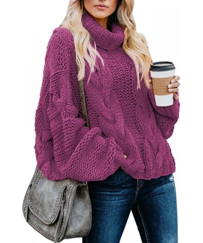 Womens 2023 Winter Fall Solid Turtleneck High Neck Balloon Long Sleeve Sweaters Pullover Outerwear A Purple $18.38 Sweaters