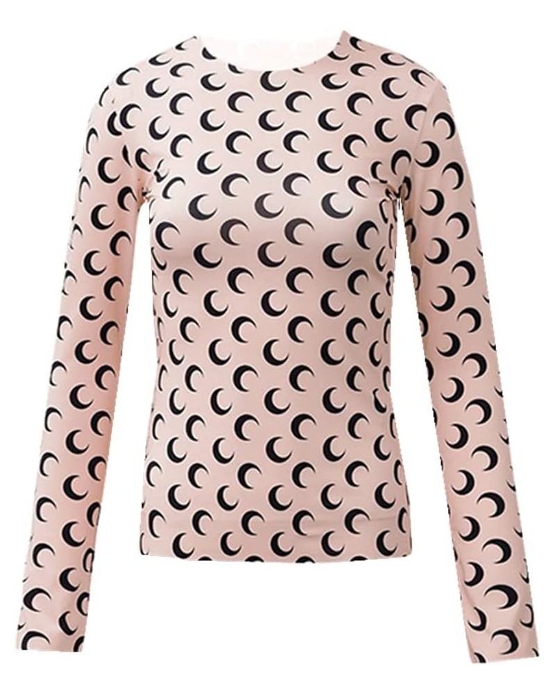 Crescent Moon Print & Long/Short Sleeves Shirt Women Bodycon Outfits Summer Tee 1 $9.35 T-Shirts