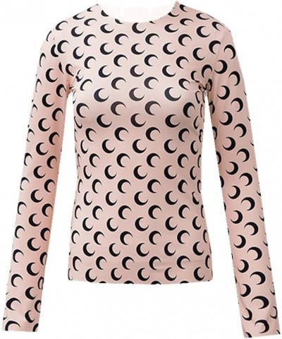 Crescent Moon Print & Long/Short Sleeves Shirt Women Bodycon Outfits Summer Tee 1 $9.35 T-Shirts