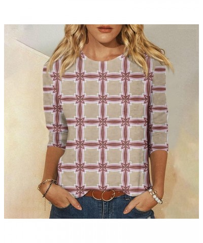 3/4 Sleeve Shirts Dressy Tops for Women Fall Fashion Clothes Crewneck Print Pullover Trendy Tunic T-Shirt Top 04-light Gray $...