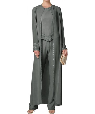 Mother of The Bride Pant Suits 3 Pieces Chiffon Outfit Sets for Wedding Guest Sequin Grey $47.96 Suits