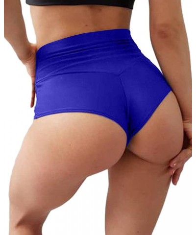 Women's High Waist Yoga Shorts Gym Workout Booty Dance Hot Pants Athletic Butt Lifting Sports Leggings Blue $10.00 Activewear