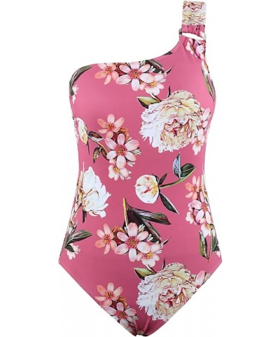 Women's One Piece Swimsuit One Shoulder Bathing Suit Vintage Monokini Swimwear Pink $20.13 Swimsuits