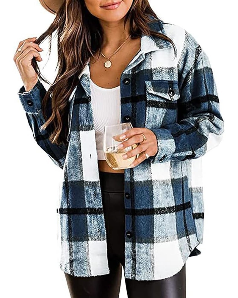 Women's Flannel Plaid Shacket,Button Down Long Sleeve Plaid Shirts 2023 Fashion Fall Casual Clothes Jacket Coats with Pockets...