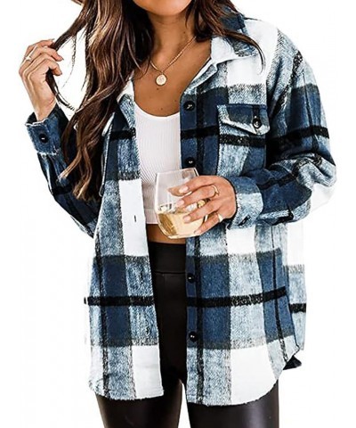 Women's Flannel Plaid Shacket,Button Down Long Sleeve Plaid Shirts 2023 Fashion Fall Casual Clothes Jacket Coats with Pockets...