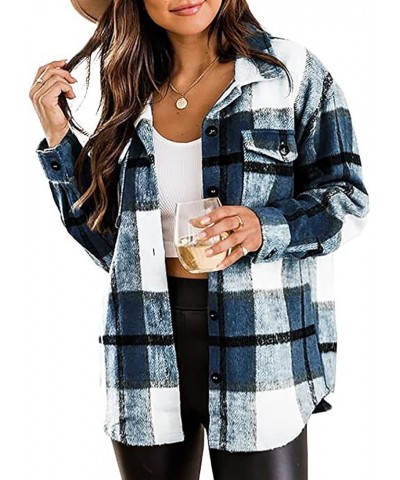 Women's Flannel Plaid Shacket,Button Down Long Sleeve Plaid Shirts 2023 Fashion Fall Casual Clothes Jacket Coats with Pockets...