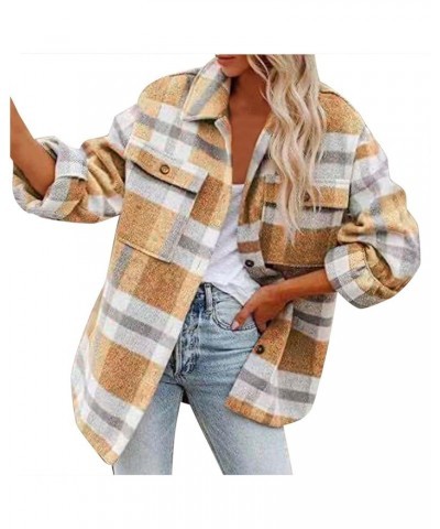 Women Plaid Shacket Jacket Casual Long Sleeve Button Down Shirt Chest Pocketed Shirts Light Weight Loose Jacket 2023 A03khaki...