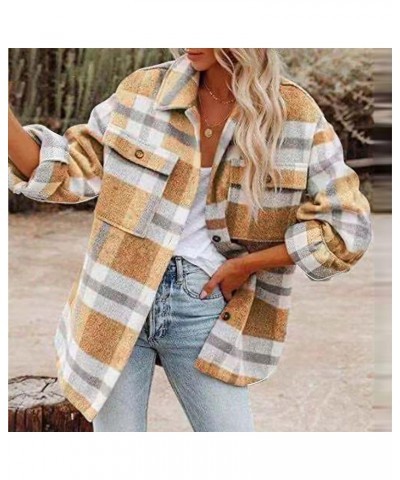 Women Plaid Shacket Jacket Casual Long Sleeve Button Down Shirt Chest Pocketed Shirts Light Weight Loose Jacket 2023 A03khaki...