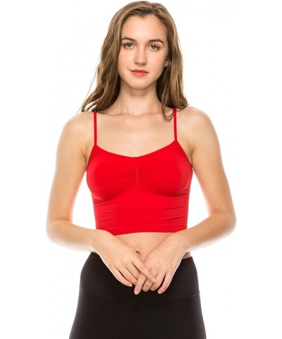 American Made Women’s Cami Tank Top – Sleeveless Crop Ruched Sports Bra Basic Stretch Camisole Yoga Workout Active Red $9.36 ...