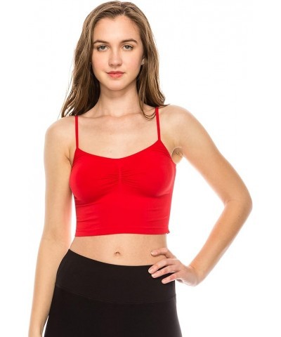 American Made Women’s Cami Tank Top – Sleeveless Crop Ruched Sports Bra Basic Stretch Camisole Yoga Workout Active Red $9.36 ...