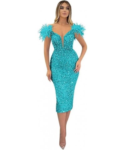 Off Shoulder Sequin Prom Dresses Feather Formal Evening Gowns Cocktail Wedding Party Dress Aqua $40.50 Dresses