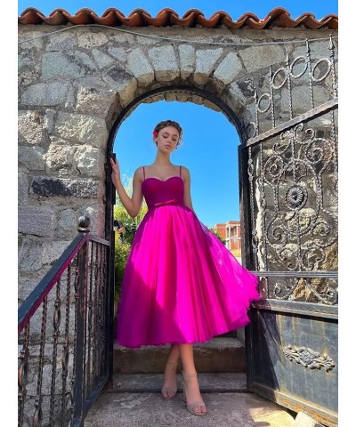 Spaghetti Straps Tulle Prom Dress Tea Length Formal Party Evening Dress with Pockets Wine Red $34.80 Dresses