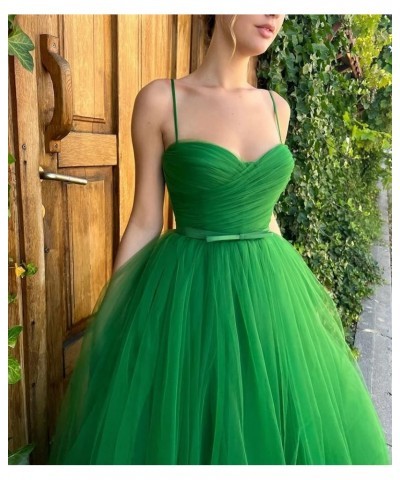 Spaghetti Straps Tulle Prom Dress Tea Length Formal Party Evening Dress with Pockets Wine Red $34.80 Dresses