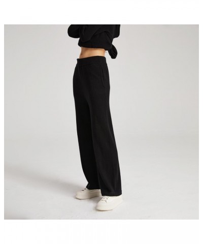 Women's Wide Leg Cashmere Sweatpants Lounge Pants for Women Winter Warm Black $93.12 Activewear